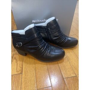 cloudwalkers by avenue Western Ankle‎ Boots Black 10W Noreen Buckle Side Zip